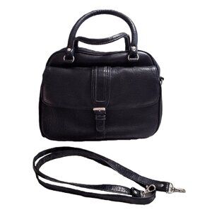Black Faux Pebble Leather Satchel Purse w/Removable Shoulder~Crossbody Strap EVC
